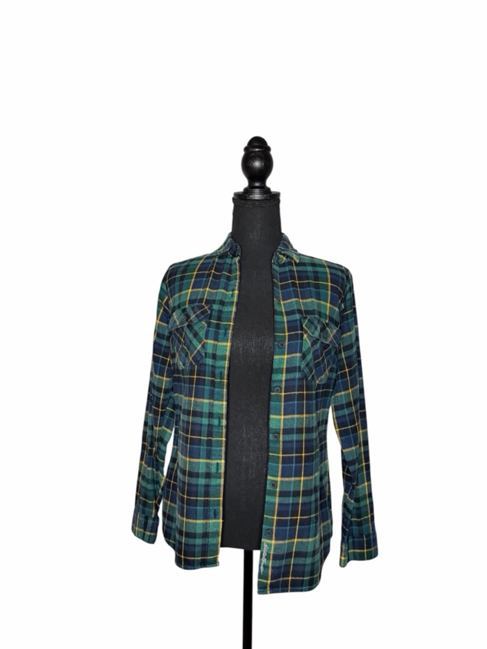 Eddie Bauer Plaid Button-Down in Green and Navy XS